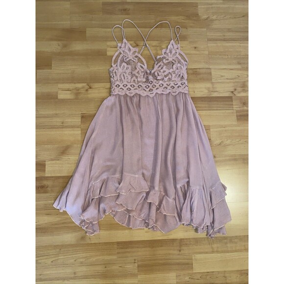 FP ONE‎ FREE PEOPLE Adella Slip Dress Rose Lace Embroidered Babydoll Size XS - Picture 11 of 16